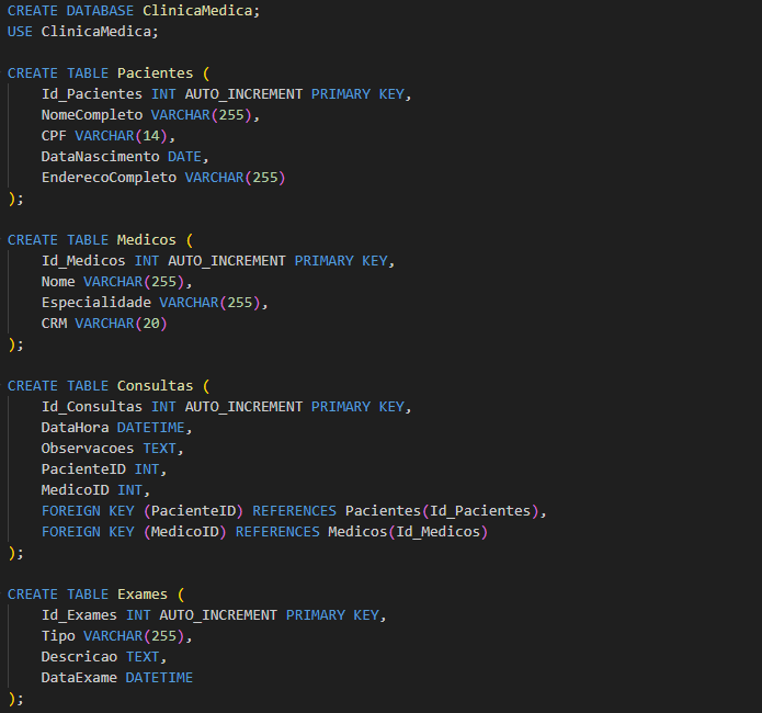 Banco de dados para clínica médica